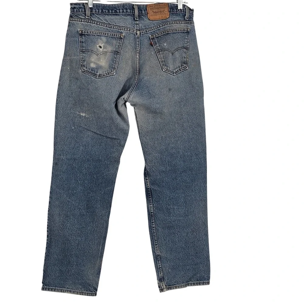 Vintage Levis 505 Orange Tab Jeans 38x31 Light‎ Wash USA Grunge Distressed Retro